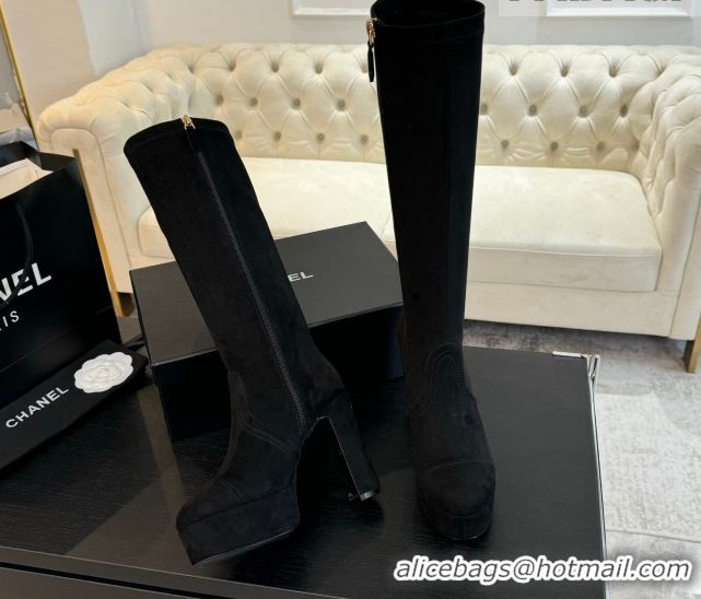 Low Price Chanel Stretch Suede Platform High Boots 11.5cm CH122303 Black2 2026
