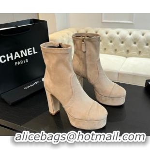 Luxury Chanel Stretch Suede Platform Ankle Boots 11.5cm CH122303 Beige 2026
