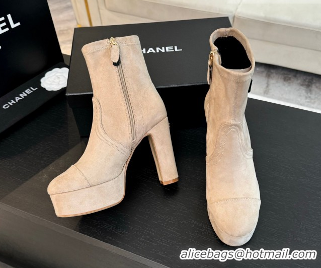 Luxury Chanel Stretch Suede Platform Ankle Boots 11.5cm CH122303 Beige 2026