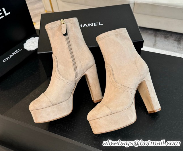 Luxury Chanel Stretch Suede Platform Ankle Boots 11.5cm CH122303 Beige 2026