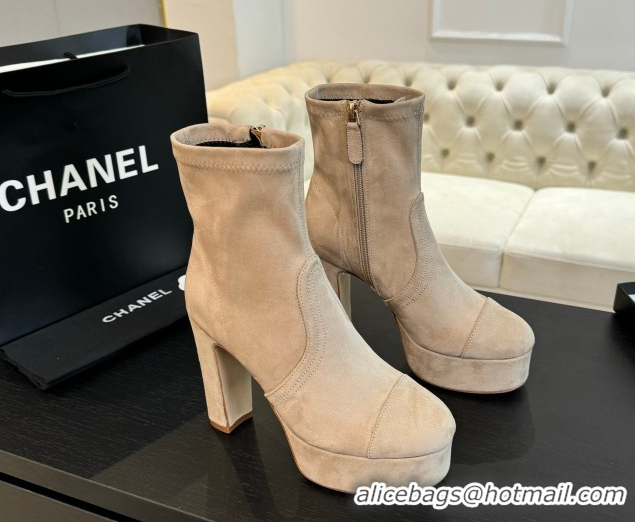Luxury Chanel Stretch Suede Platform Ankle Boots 11.5cm CH122303 Beige 2026