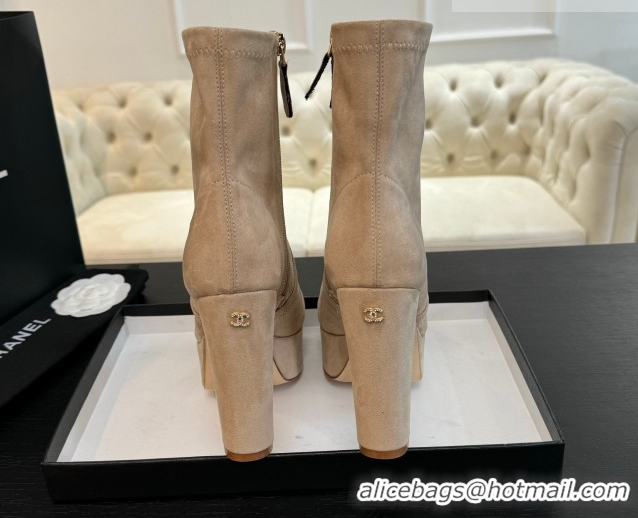 Luxury Chanel Stretch Suede Platform Ankle Boots 11.5cm CH122303 Beige 2026