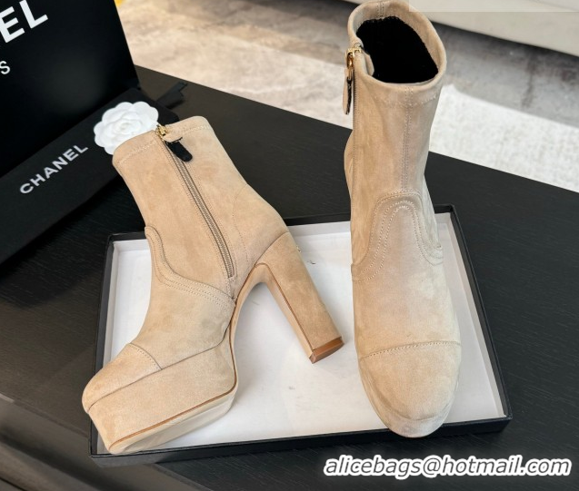 Luxury Chanel Stretch Suede Platform Ankle Boots 11.5cm CH122303 Beige 2026