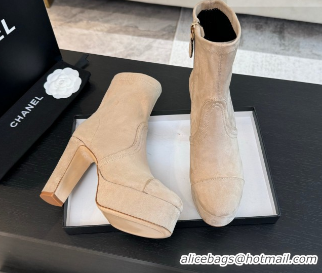 Luxury Chanel Stretch Suede Platform Ankle Boots 11.5cm CH122303 Beige 2026