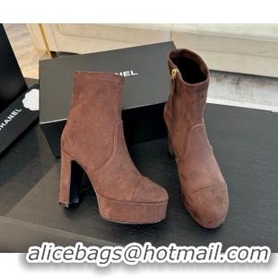 Purchase Chanel Stretch Suede Platform Ankle Boots 11.5cm CH122303 Brown 2026