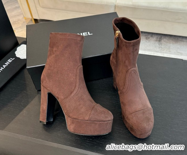 Purchase Chanel Stretch Suede Platform Ankle Boots 11.5cm CH122303 Brown 2026