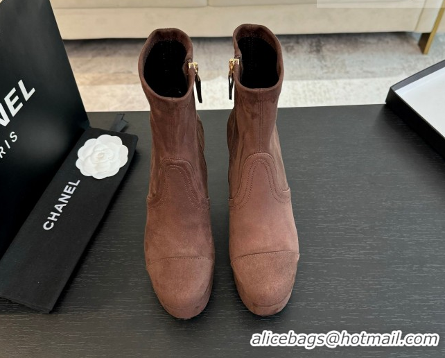 Purchase Chanel Stretch Suede Platform Ankle Boots 11.5cm CH122303 Brown 2026