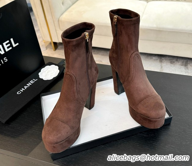 Purchase Chanel Stretch Suede Platform Ankle Boots 11.5cm CH122303 Brown 2026