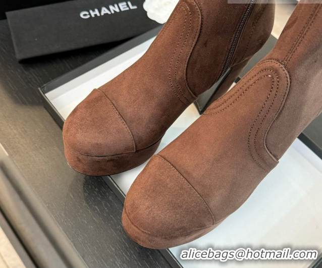 Purchase Chanel Stretch Suede Platform Ankle Boots 11.5cm CH122303 Brown 2026