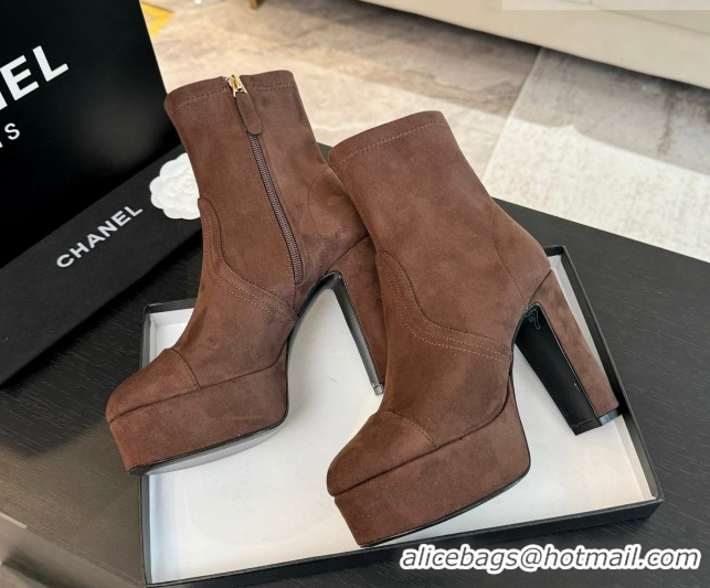 Purchase Chanel Stretch Suede Platform Ankle Boots 11.5cm CH122303 Brown 2026