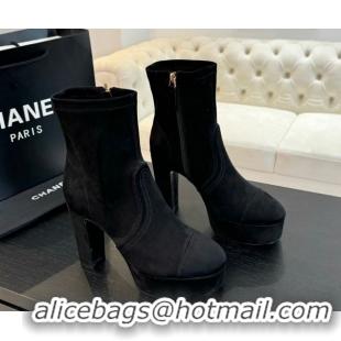 Shop Duplicate Chanel Stretch Suede Platform Ankle Boots 11.5cm CH122303 Black 2026