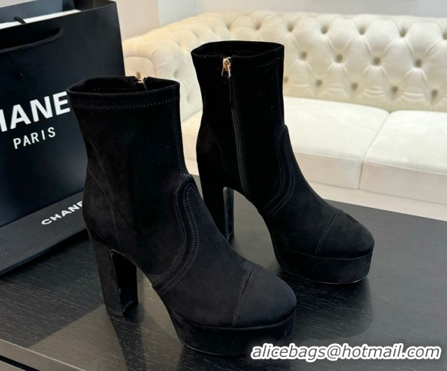 Shop Duplicate Chanel Stretch Suede Platform Ankle Boots 11.5cm CH122303 Black 2026