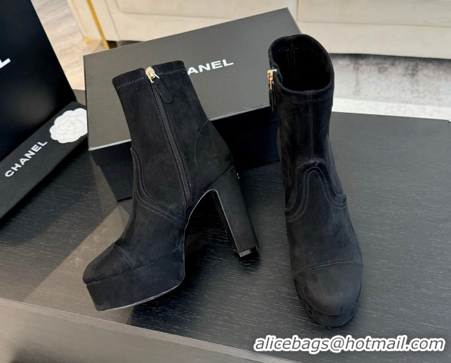 Shop Duplicate Chanel Stretch Suede Platform Ankle Boots 11.5cm CH122303 Black 2026