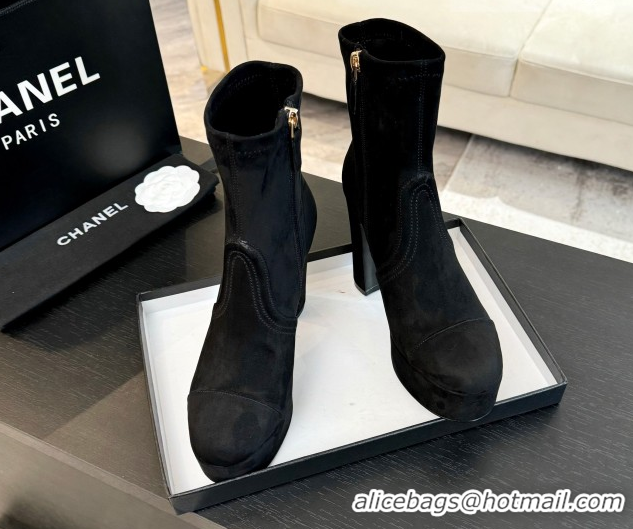 Shop Duplicate Chanel Stretch Suede Platform Ankle Boots 11.5cm CH122303 Black 2026