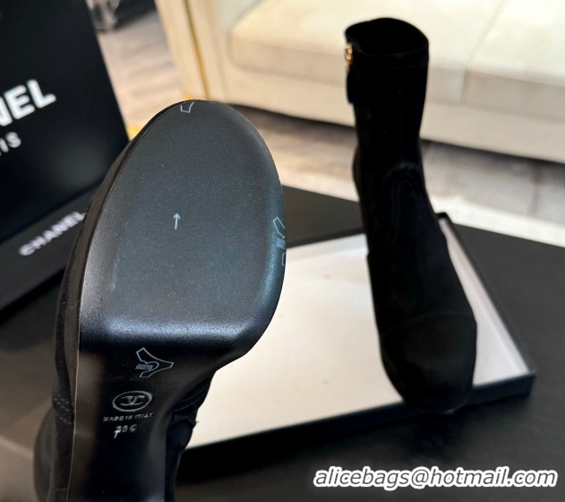 Shop Duplicate Chanel Stretch Suede Platform Ankle Boots 11.5cm CH122303 Black 2026