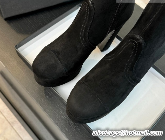 Shop Duplicate Chanel Stretch Suede Platform Ankle Boots 11.5cm CH122303 Black 2026
