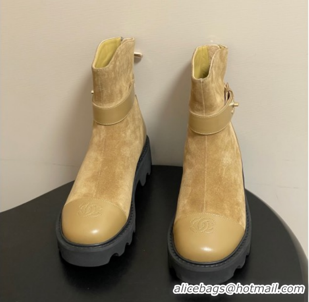 Top Design Chanel Suede Platform Ankle Boots with Logo Strap CH122304 Beige 2026
