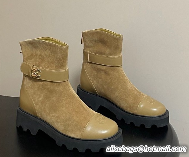Top Design Chanel Suede Platform Ankle Boots with Logo Strap CH122304 Beige 2026