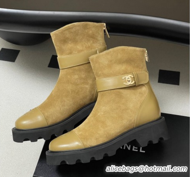 Top Design Chanel Suede Platform Ankle Boots with Logo Strap CH122304 Beige 2026
