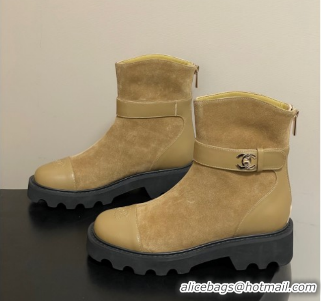 Top Design Chanel Suede Platform Ankle Boots with Logo Strap CH122304 Beige 2026
