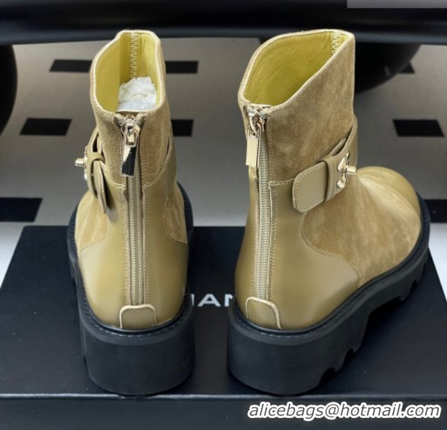 Top Design Chanel Suede Platform Ankle Boots with Logo Strap CH122304 Beige 2026