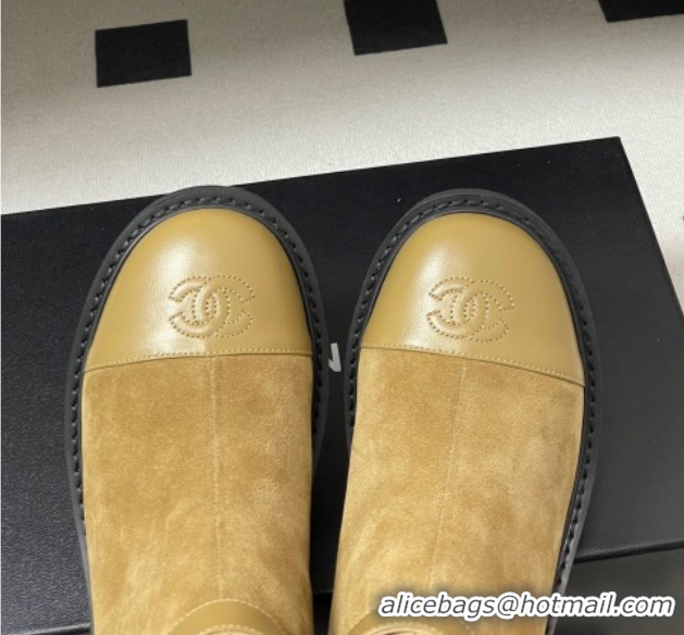 Top Design Chanel Suede Platform Ankle Boots with Logo Strap CH122304 Beige 2026