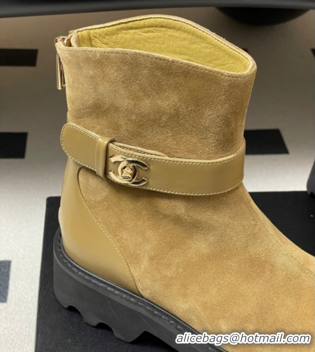 Top Design Chanel Suede Platform Ankle Boots with Logo Strap CH122304 Beige 2026