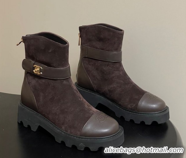 Shop Cheap Chanel Suede Platform Ankle Boots with Logo Strap CH122304 Brown 2026