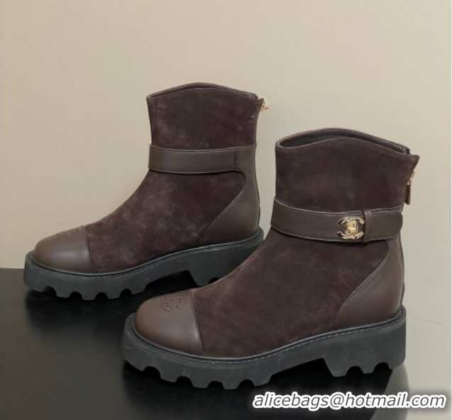 Shop Cheap Chanel Suede Platform Ankle Boots with Logo Strap CH122304 Brown 2026