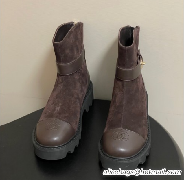 Shop Cheap Chanel Suede Platform Ankle Boots with Logo Strap CH122304 Brown 2026