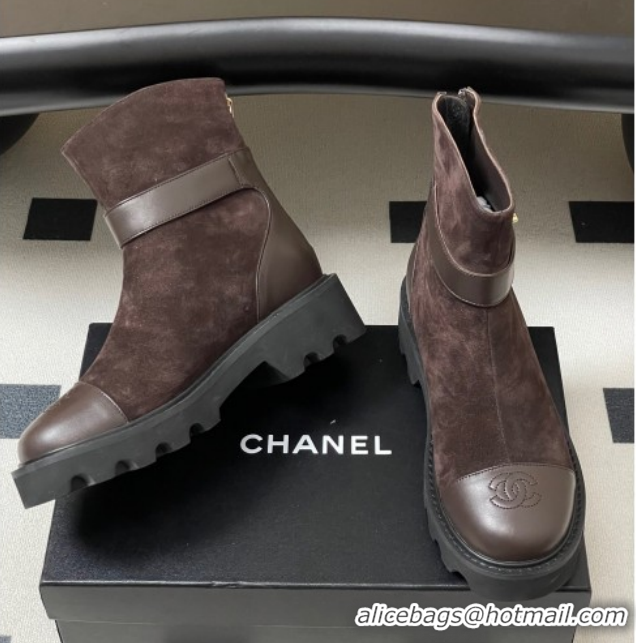 Shop Cheap Chanel Suede Platform Ankle Boots with Logo Strap CH122304 Brown 2026