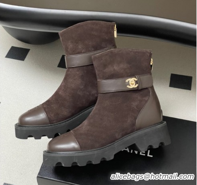 Shop Cheap Chanel Suede Platform Ankle Boots with Logo Strap CH122304 Brown 2026