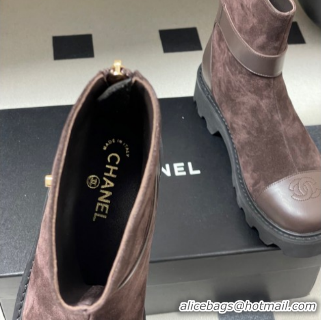 Shop Cheap Chanel Suede Platform Ankle Boots with Logo Strap CH122304 Brown 2026