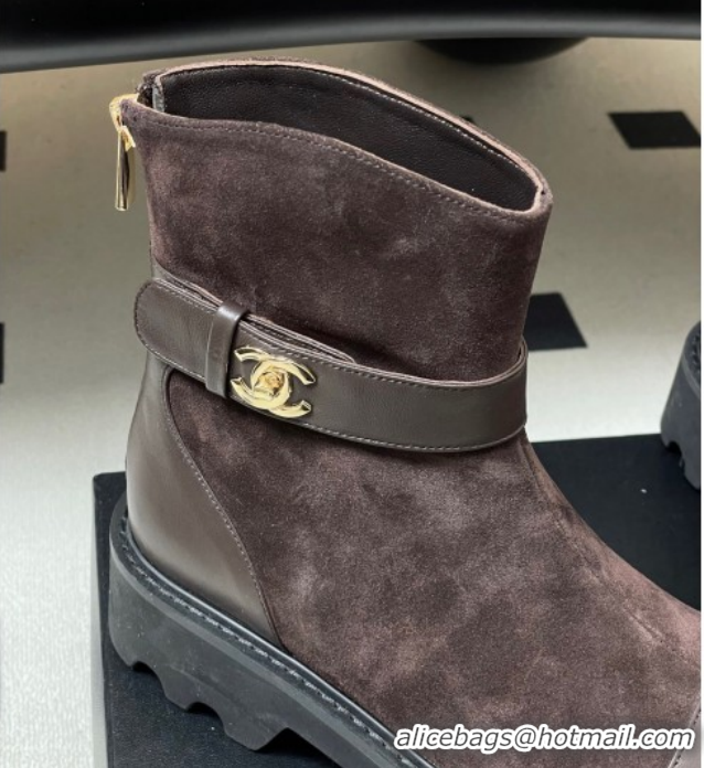 Shop Cheap Chanel Suede Platform Ankle Boots with Logo Strap CH122304 Brown 2026