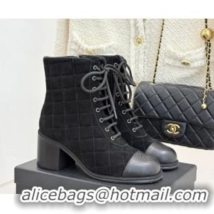 Most Popular Chanel Quilted Suede Lace-Up Shoes Ankle Boots 5cm G46973 Black 2026