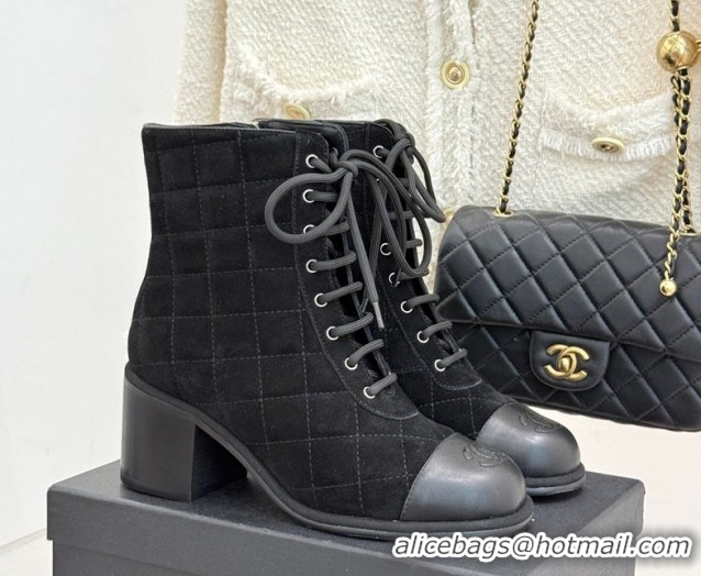 Most Popular Chanel Quilted Suede Lace-Up Shoes Ankle Boots 5cm G46973 Black 2026