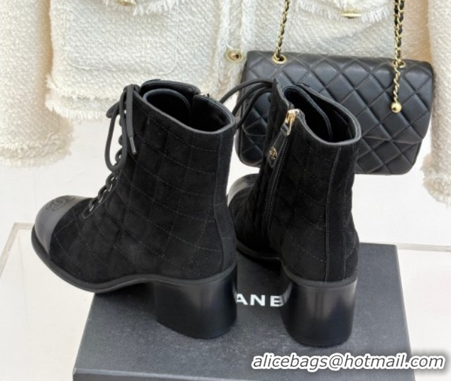 Most Popular Chanel Quilted Suede Lace-Up Shoes Ankle Boots 5cm G46973 Black 2026