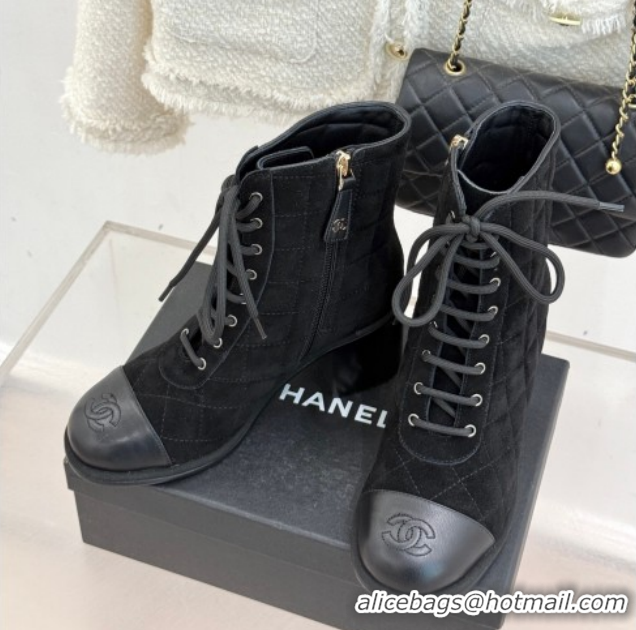 Most Popular Chanel Quilted Suede Lace-Up Shoes Ankle Boots 5cm G46973 Black 2026
