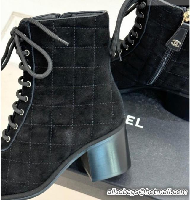 Most Popular Chanel Quilted Suede Lace-Up Shoes Ankle Boots 5cm G46973 Black 2026