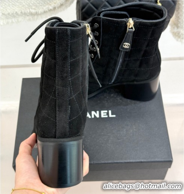 Most Popular Chanel Quilted Suede Lace-Up Shoes Ankle Boots 5cm G46973 Black 2026