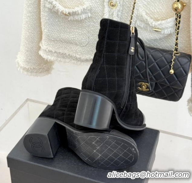 Most Popular Chanel Quilted Suede Lace-Up Shoes Ankle Boots 5cm G46973 Black 2026