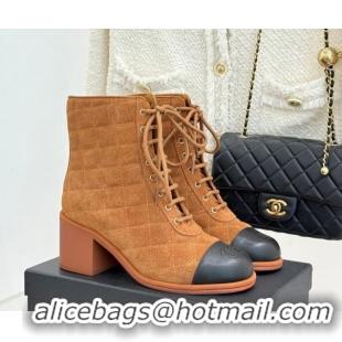 Popular Style Chanel Quilted Suede Lace-Up Shoes Ankle Boots 5cm G46973 Brown 2026
