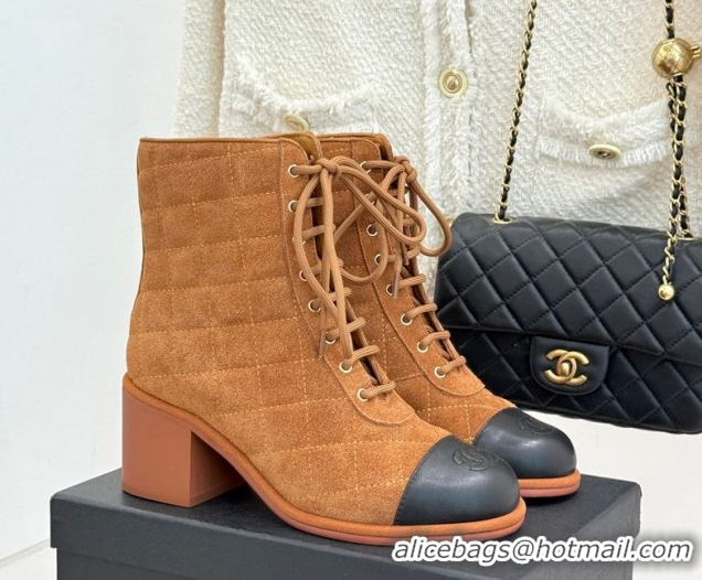 Popular Style Chanel Quilted Suede Lace-Up Shoes Ankle Boots 5cm G46973 Brown 2026