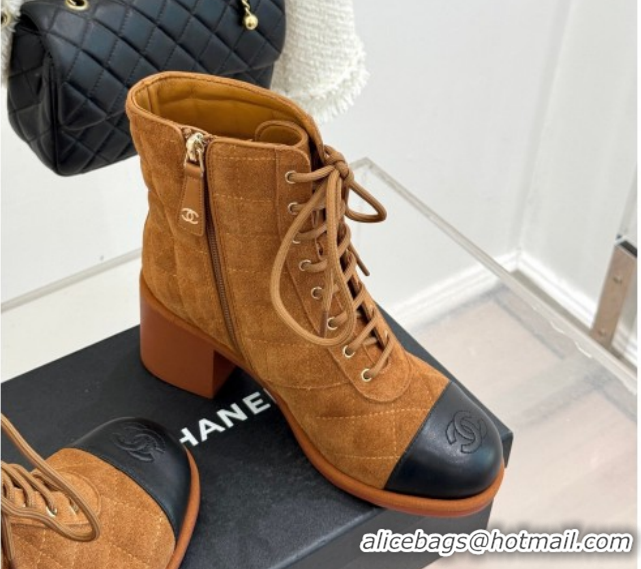 Popular Style Chanel Quilted Suede Lace-Up Shoes Ankle Boots 5cm G46973 Brown 2026