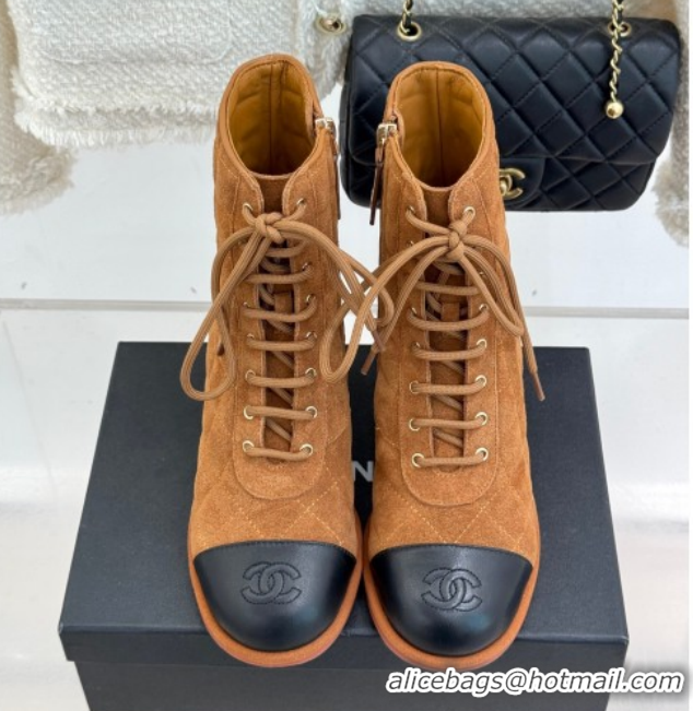 Popular Style Chanel Quilted Suede Lace-Up Shoes Ankle Boots 5cm G46973 Brown 2026