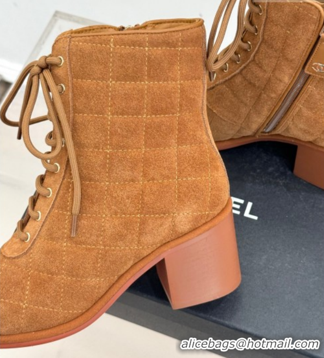 Popular Style Chanel Quilted Suede Lace-Up Shoes Ankle Boots 5cm G46973 Brown 2026
