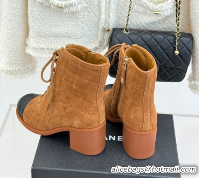 Popular Style Chanel Quilted Suede Lace-Up Shoes Ankle Boots 5cm G46973 Brown 2026