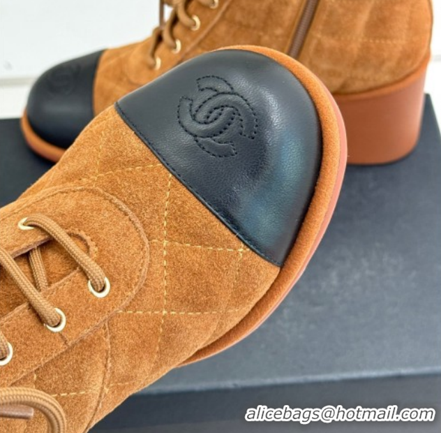 Popular Style Chanel Quilted Suede Lace-Up Shoes Ankle Boots 5cm G46973 Brown 2026