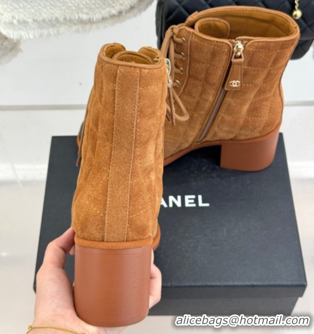 Popular Style Chanel Quilted Suede Lace-Up Shoes Ankle Boots 5cm G46973 Brown 2026