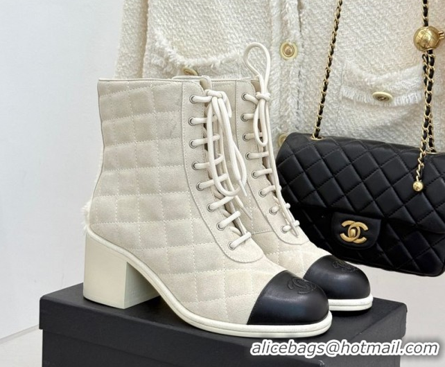 Cheap Price Chanel Quilted Suede Lace-Up Shoes Ankle Boots 5cm G46973 Light Grey 2026